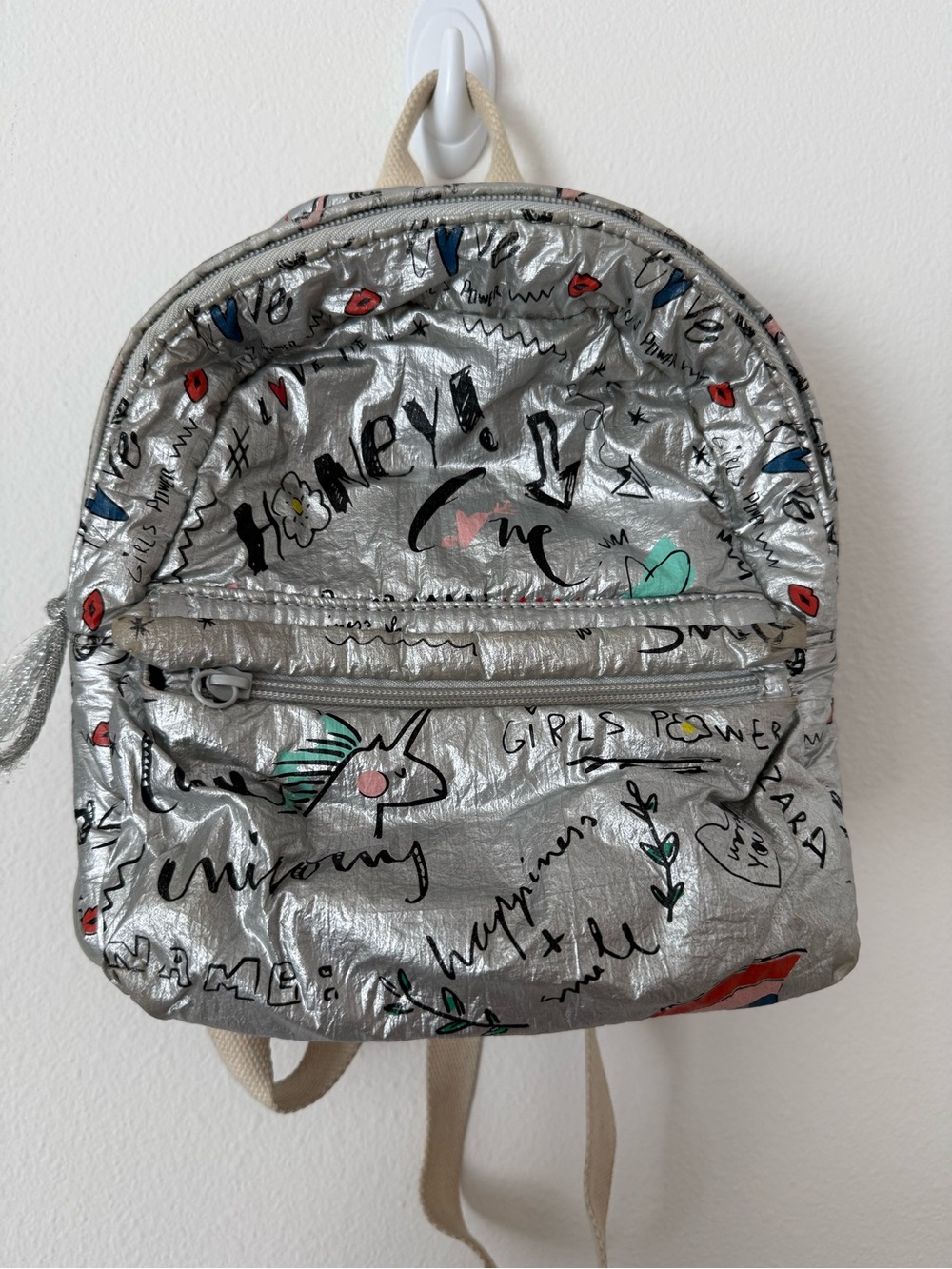 Zara Silver Metallic Graphic Mini Backpack - Girls